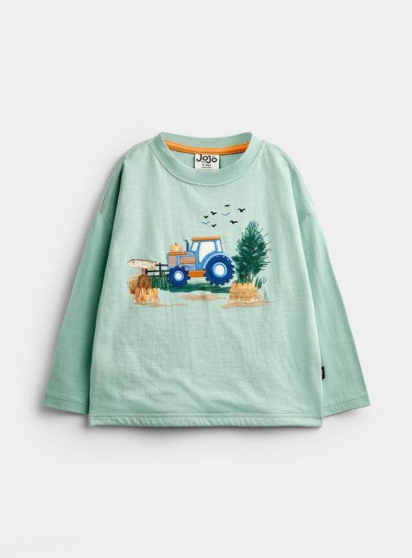 JOJO MAMAN BÉBÉ Painterly Tractor Scene Printed Top Light Green 18-24 months
